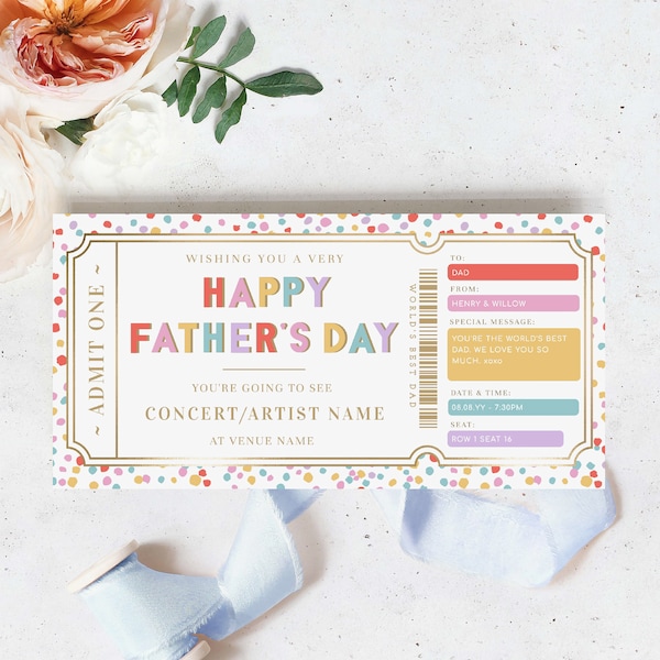 Father's Day Concert Gift Voucher Template, Printable Dad Coupon (Digital Download), Dot Mulit
