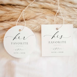 Sjabloon voor zijn en haar favoriete gunst, minimalistisch voor hem en haar bruiloft gunst sticker label, afdrukbare vrijgezellenfeest gunst tag, Ellesmere