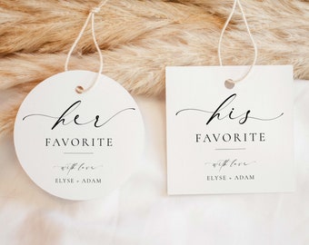 His and Her Favorite Favor Tag Template, Minimalist His and Her Wedding Favor Sticker Label, Printable Bridal Shower Favor Tag, Ellesmere