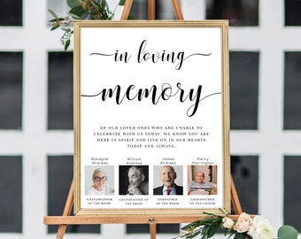 Custom Photo In Loving Memory Sign, Modern Minimal Wedding Memorial Sign Template, Printable Photo Remembrance Sign, Leyton Script