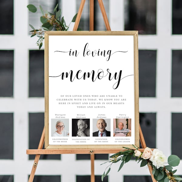 Custom Photo In Loving Memory Sign, Modern Minimal Wedding Memorial Sign Template, Printable Photo Remembrance Sign, Leyton Script