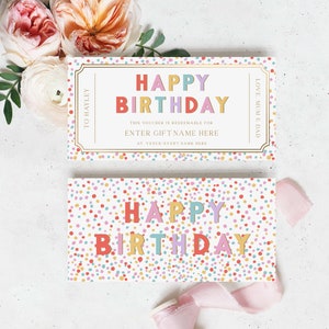 Happy Birthday Custom Gift Voucher Template, Printable Birthday Gift Certificate, Unisex Printable Birthday Gift Coupon, Theatre Tickets Voucher, Babysitting Voucher, Concert Ticket Voucher, Money Gift Voucher