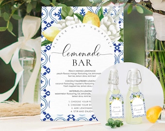 Mediterranean Lemonade Bar Sign, Blue Tile Menu (Printable), The Med