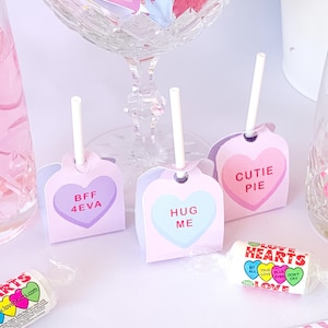 Modèle imprimable d'étiquettes de sucette pour la Saint-Valentin, étiquette à ventouse coeurs bonbons amoureux, Saint-Valentin enfants, conversation coeurs bonbons