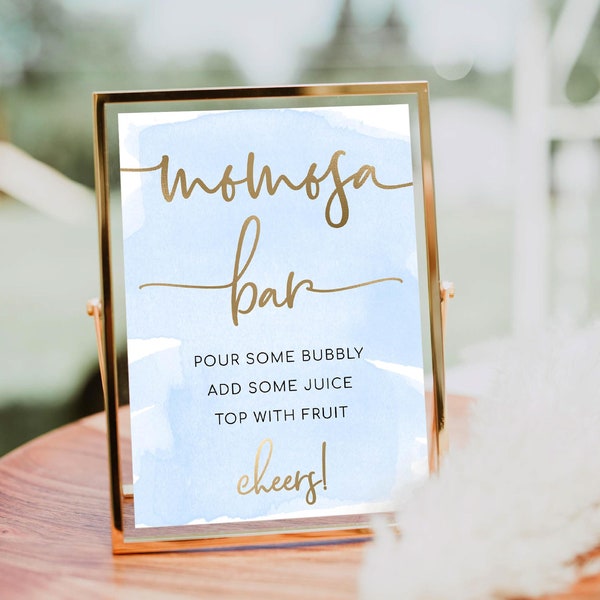 Blue Watercolor Mimosa Bar Sign, Gold Foil, Juice Tags (Printable)