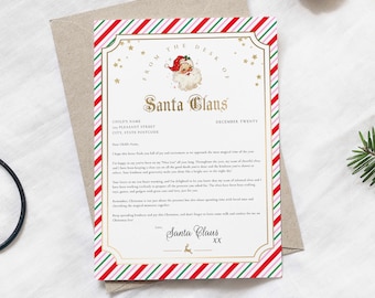 Printable Letter From Santa Template, Approved Nice List Member Letter From Santa Claus, Christmas Letter From Santa, Stripe Pink Multi