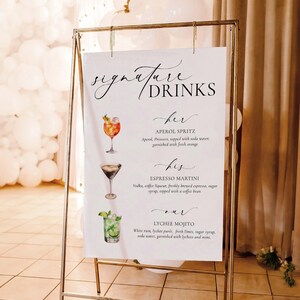 Signature His, Her, Our Drinks Menu Sign, Printable Wedding Signature Cocktail Sign, Minimalist Wedding, Cocktail Bar Cart Sign, Ellesmere