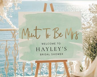 Mint Green Gold Welcome Sign, Watercolor Event Sign (Printable)