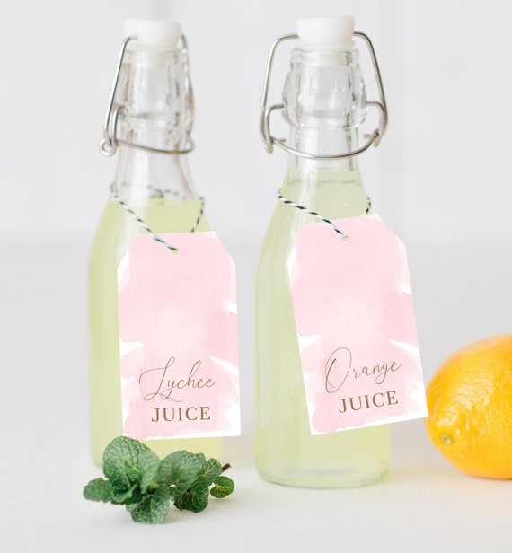 Juice Tags Pink Watercolour Printable Mimosa Bar Juice Tags | Etsy