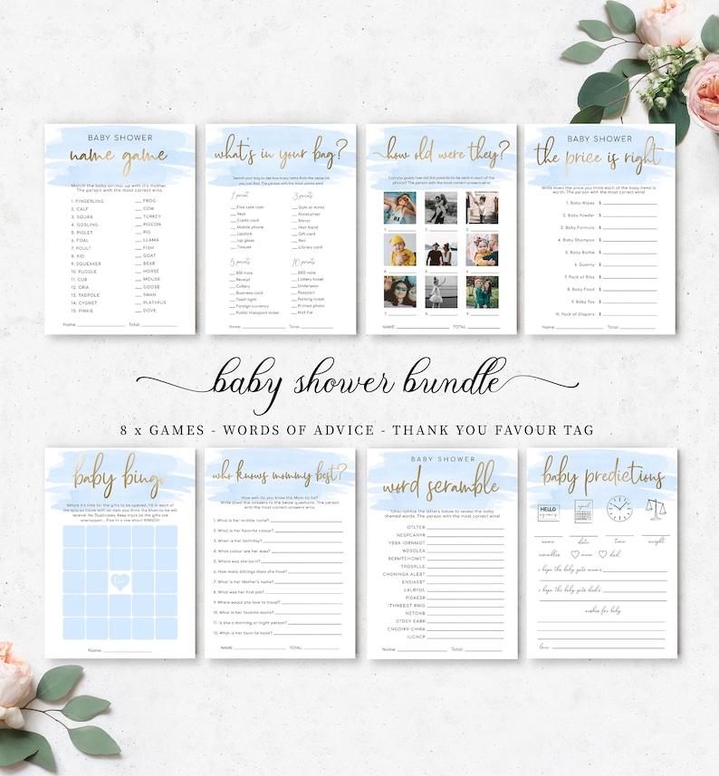 Blue Boy Baby Shower Games Bundle Pack Instant Download Etsy