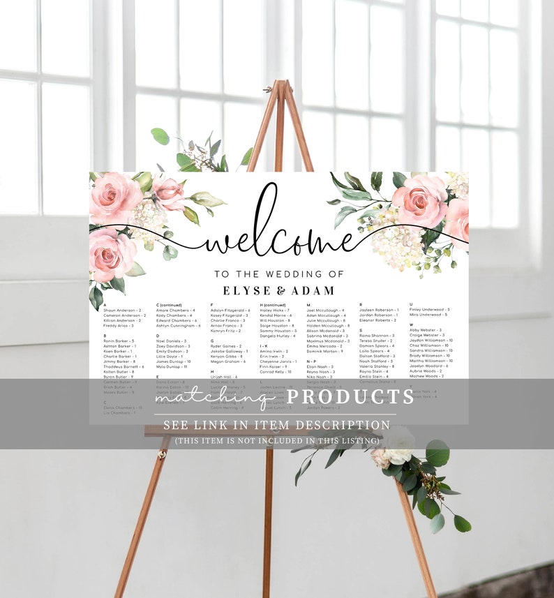 Printable Blush Floral Wedding Seating Chart, Wedding Table Plan, Editable Seating Chart Template, Seating Plan Poster, Darcy Floral image 8