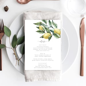 Editable Dinner Menu Template - Lemon Wedding Menu - Italian Lemons - DIY Wedding Stationery - Amalfi Wedding - Tuscan