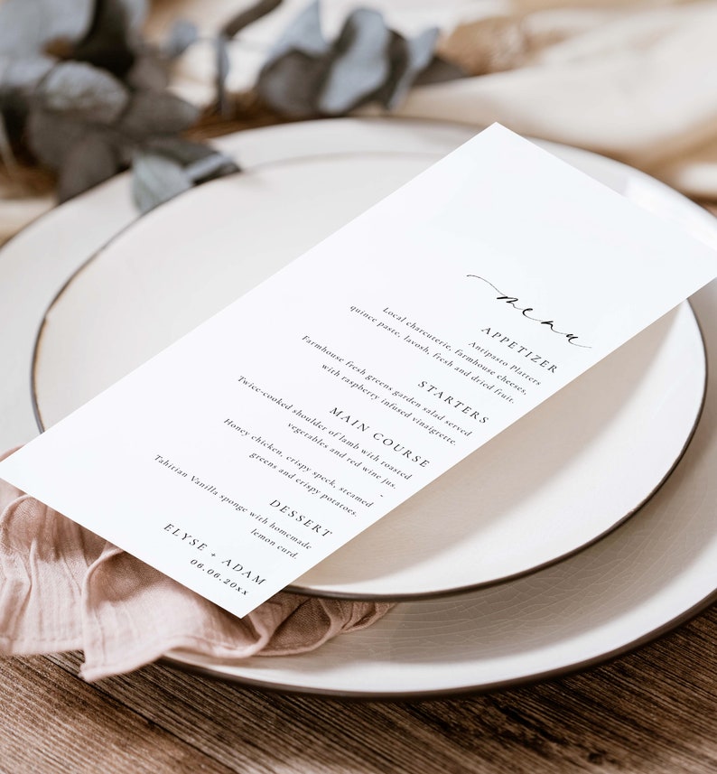 Elegant Wedding Menu Template, Modern Minimalist Design (digital ...