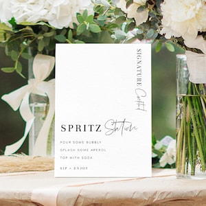 Druckbares Spritz-Station-Schild, modernes minimalistisches Alkohol-Spritz-Mocktail-Schild, Hochzeits-Cocktail-Bar-Schild, Signatur-Getränkeschild, Estelle