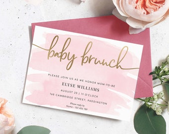 Baby Brunch Invitation, Pink Watercolour Printable Editable Baby Shower Invitation, Girl Baby Shower Evite, DIY Baby Shower Invite