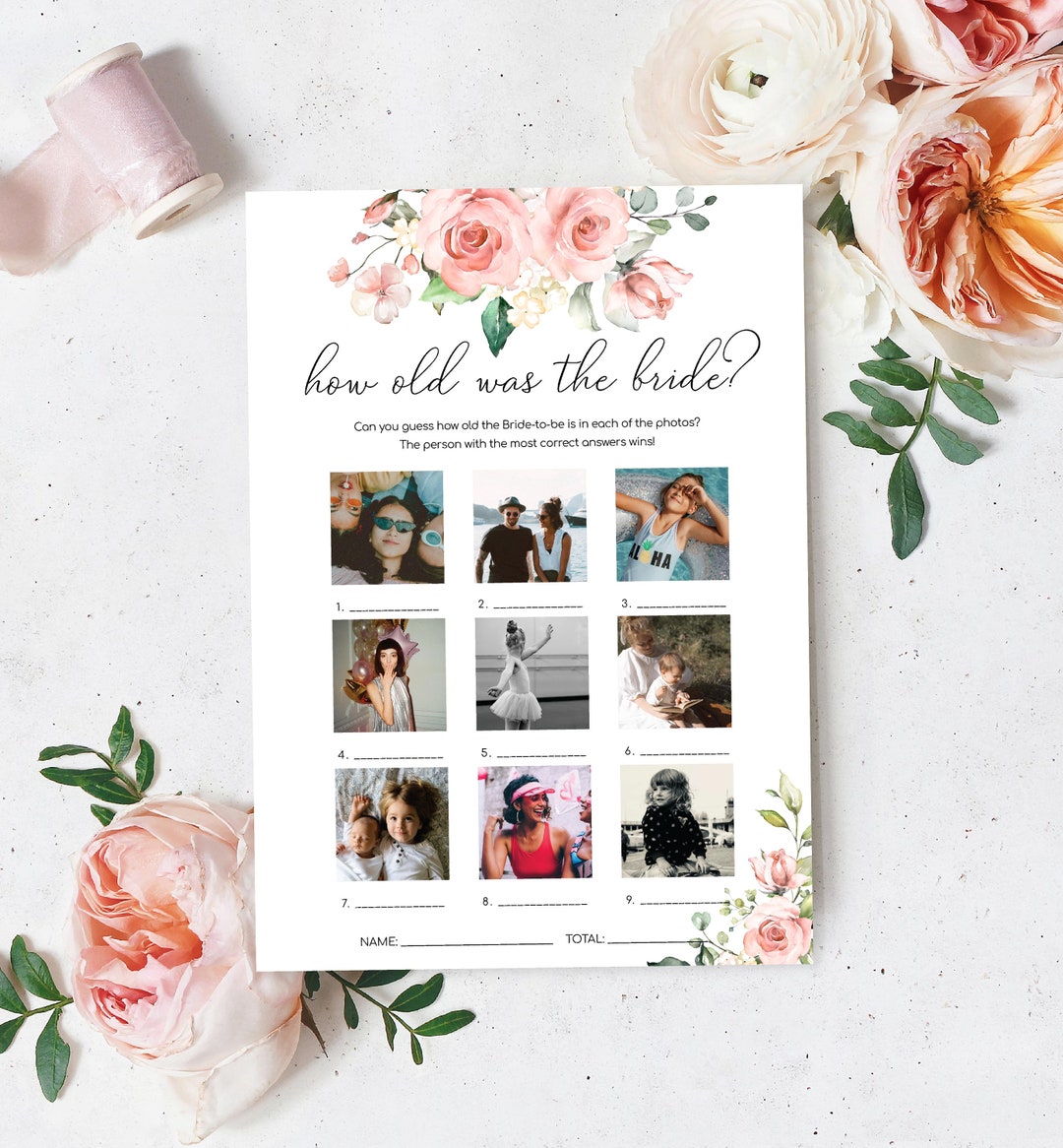 Printable Bridal Shower How Old Was the Bride Photo Game Card - Blush ...