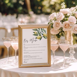 Lemon Bar Menu Sign – Editable Wedding Drinks Menu (Printable), Tuscan Floral