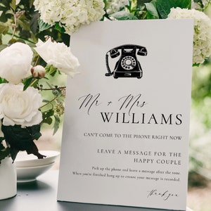 Placa de livro de visitas com áudio para correio de voz para impressão, placa de livro de visitas minimalista para casamento, placa de cabine de áudio, placa de livro de visitas com mensagem telefônica, Ellesmere