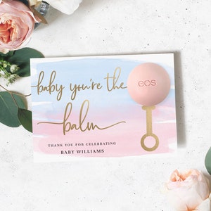 Baby du bist der Balsam Favors Lippenbalsam, Baby Dusche Lippenbalsam Favor Tag, Rosa Blau Aquarell, Gender Reveal Dankeschön Favor Tag