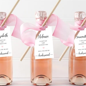 Bruidsmeisje voorstel Mini Champagne fles Tag, minimalistische Maid Of Honor voorstel wijnfles Tag, bruidsmeisje cadeau gunst Tag, Leyton