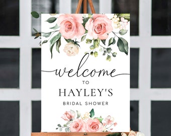 Blush Floral Welcome Sign, Printable Wedding Sign, Greenery Welcome Sign, Baby Shower Sign, Engagement Sign, Darcy Floral Pink