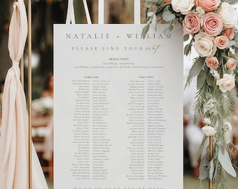 2 Banquet Table Seating Chart Template, Printable Minimalist Wedding Banquet Long Table Plan, Wedding Seating Plan Poster, Ellesmere