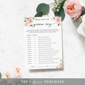 What Did The Groom Say Game Blush Floral Bridal Shower Games Editable Corjl Instant Download Hen's Party Game Darcy Floral image 2