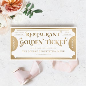 Restaurant Golden Ticket benutzerdefinierte Geschenkgutschein Vorlage, druckbare Geschenkgutschein für das Abendessen, Geburtstagsgeschenk Mahlzeit Gutschein, Margo