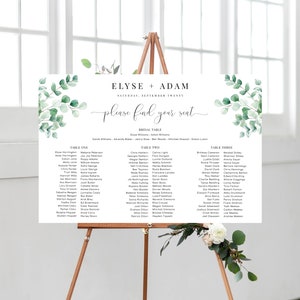 Editable 3 Long Tables & Bridal Seating Chart, Greenery Wedding Banquet Tables Plan, Welcome Seating Chart Sign, Seating Plan Poster, Ferras