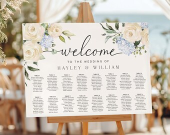 White Rose Wedding Table Plan Printable Template, Floral Seating Chart (Digital Download) Darcy