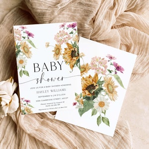 Printable Sunflower Fall Baby Shower Invitation, Book Request, Raffle ...