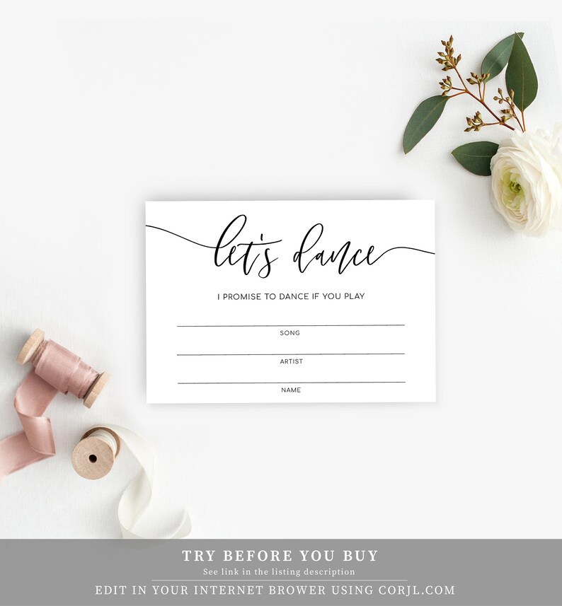 Printable Wedding Song Request Card Let's Dance DJ | Etsy