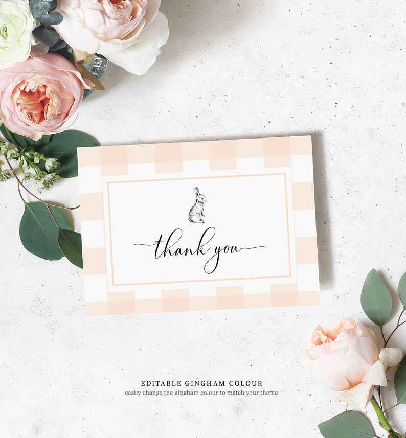 Editable Thank You Folded Card Printable Pale Blue Gingham Etsy Australia