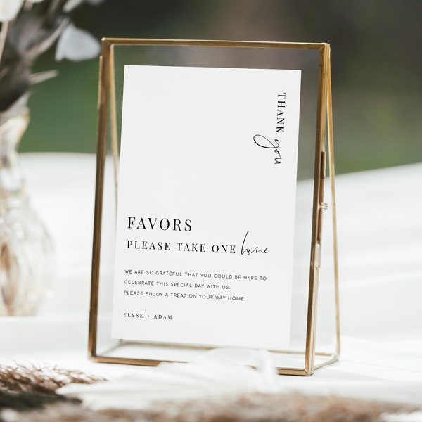 Thank You Favors Sign Printable, Modern Minimalist Wedding Favors Sign, Bridal Shower Sign, Baby Shower, Wedding Tabletop Sign, Estelle