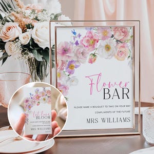 Printable Floral Flower Bar Sign and Favor Tag, Bridal Shower Bouquet Station Sign, Wildflower Bouquet Favor Sign and Favor Tag, Eloise