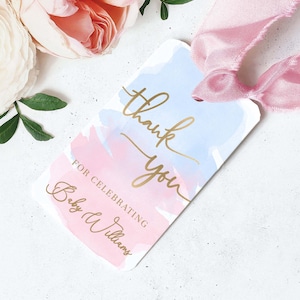 Printable Thank You Favor Tag Template, Gender Neutral Baby Shower Favor Tag Printable, Gender Reveal Favor Tag, Pink Blue Watercolor