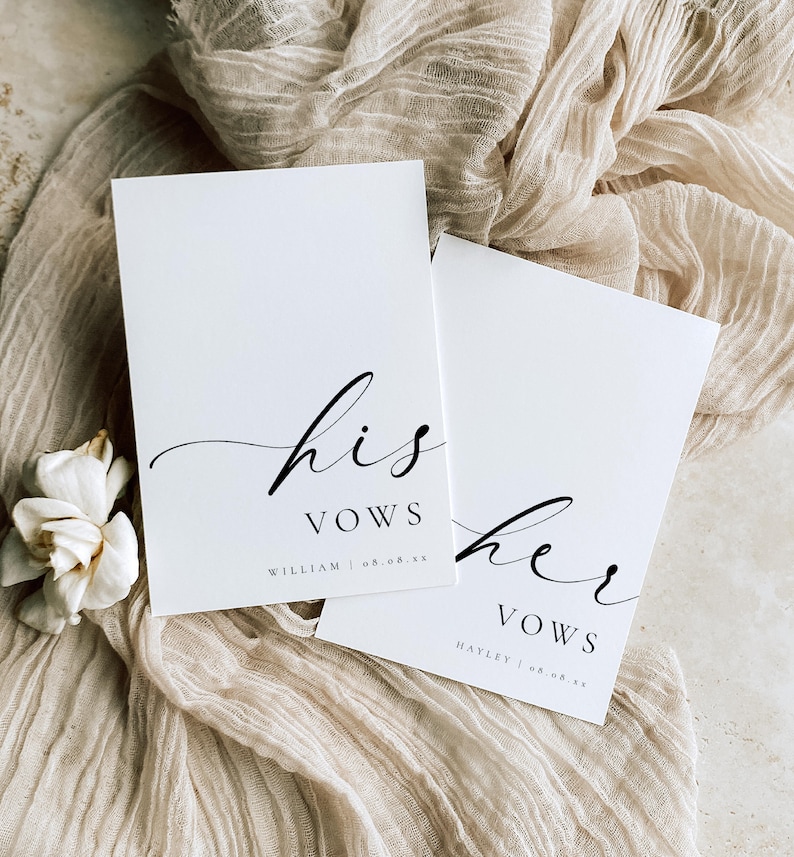 Printable His And Her Vow Books, Bride and Groom Wedding Day Card Template, Minimalist Wedding Vows Card, Wedding Ceremony Card Ellesmere