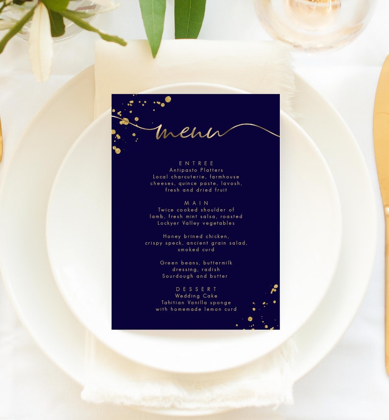 Navy and Gold Editable Printable Menu Template Wedding Menu | Etsy