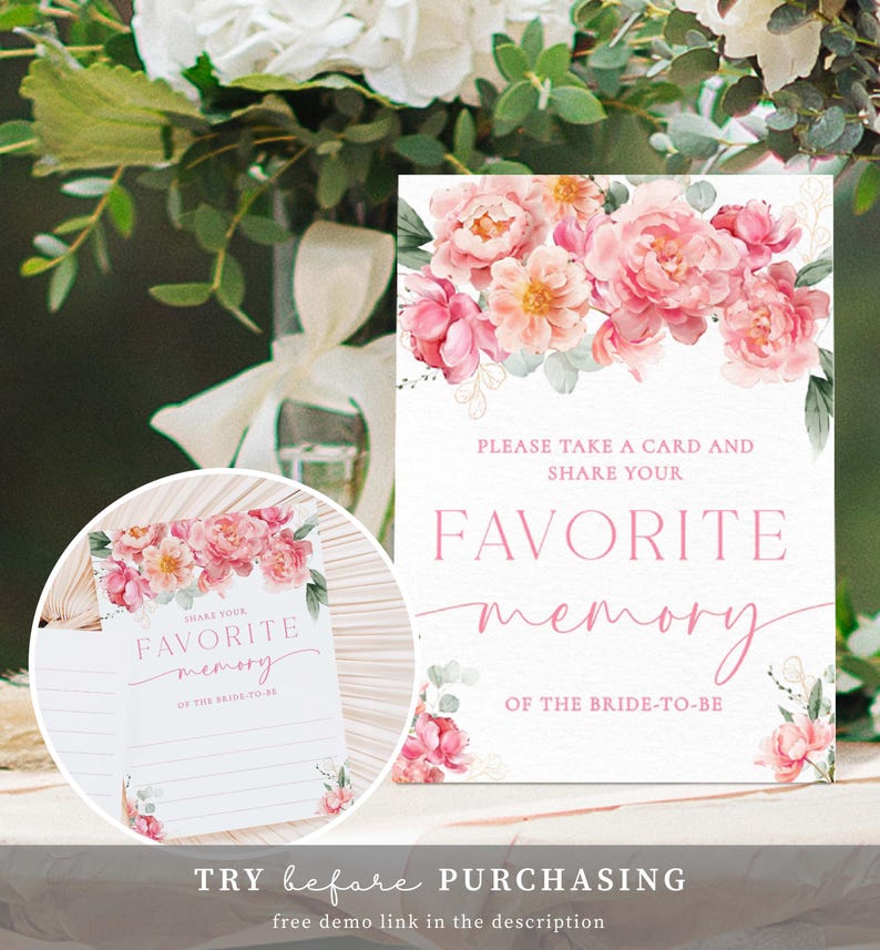 Printable Favorite Memory Game Sign and Card Template, Bridal Shower ...