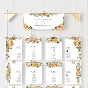 Printable Wedding Table Plan, Find Your Seat Seating Chart, Editable Seating Chart Template, Italian Oranges, Seating Plan Poster Clementine