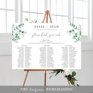Editable 3 Long Tables & Bridal Seating Chart, Greenery Wedding Banquet Tables Plan, Welcome Seating Chart Sign, Seating Plan Poster, Ferras