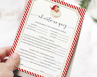 Jeu de quiz de Noël imprimable, anecdotes, brouillage de mots (modèle modifiable)