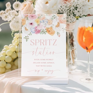 Spritz Station Schild, druckbares Spritz-Cocktail-Schild, Boho Wildblumen Hochzeit Cocktailbar-Schild, Mocktail-Schild, Signature Drinks-Schild, Millie