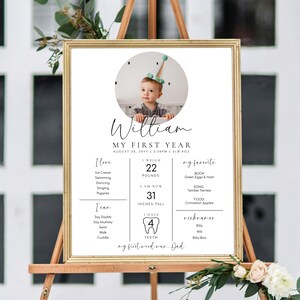 Minimalist Photo First Birthday Milestone Board, Baby's First Year Milestone Poster, 1st Birthday 12 Months Milestone Photo Banner Sign