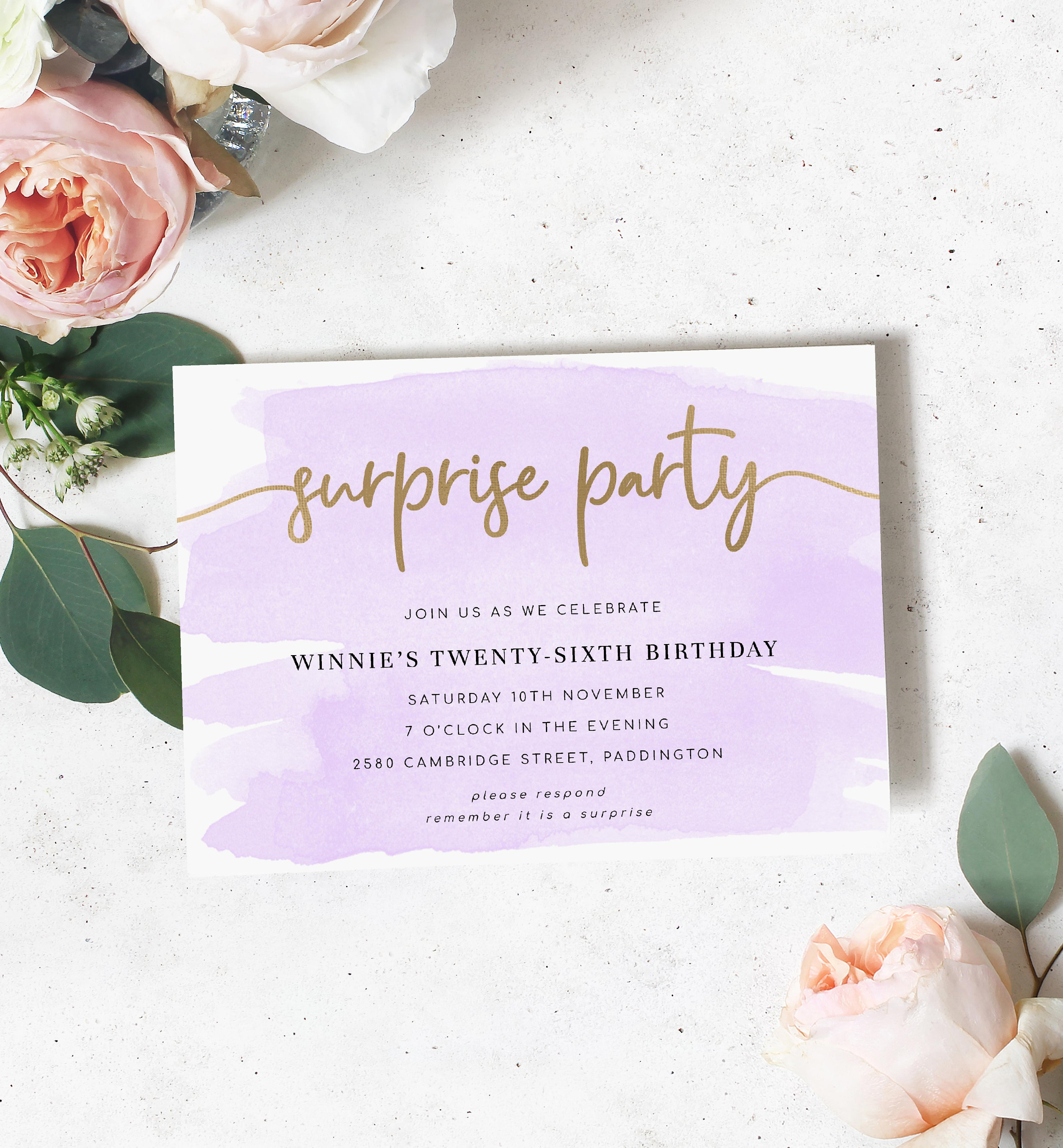 Lilac Surprise Birthday Party Invitation Printable Editable - Etsy