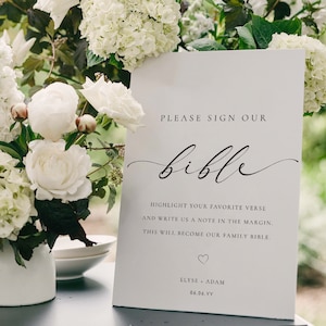 Imprimable signe notre Bible, mariage minimaliste Bible livre d&#39;or signe, moderne s&#39;il vous plaît signe notre livre d&#39;or signe, signalisation de mariage, Ellesmere