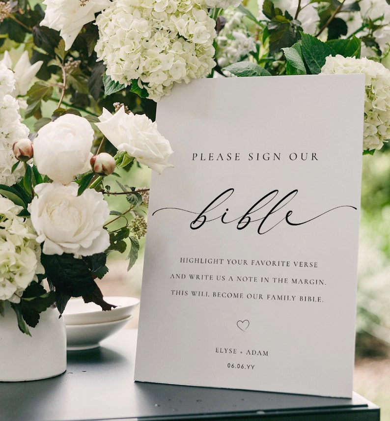 Printable Sign Our Bible Sign, Minimalist Wedding Bible Guest Book Sign, Modern Please Sign Our Guest Book Sign, Ellesmere