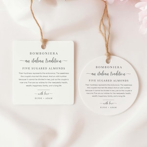 Printable Five Sugared Almonds Tag, An Italian Tradition Favor Tag, Minimalist Bomboniera Wedding Favor Tag, Wedding Tradition Tag, Leyton