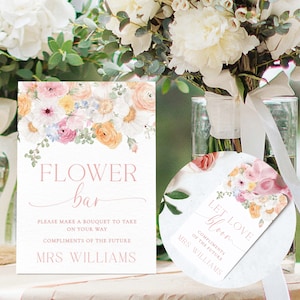 Printable Floral Flower Bar Sign and Favor Tag, Bridal Shower Bouquet Station Sign, Wildflower Bouquet Favor Sign and Favor Tag, Millie