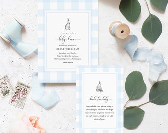 Blue Gingham Bunny Baby Shower Invitation Suite (Printable)